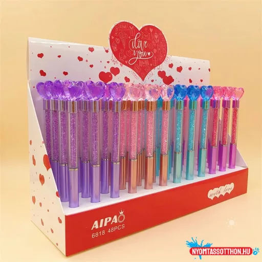 Szivecskés - kristályos csillámos testű golyóstoll, 0.5mm