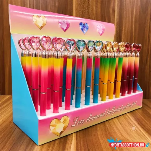 Szivecskés - kristályos színes testű golyóstoll, 0.5mm