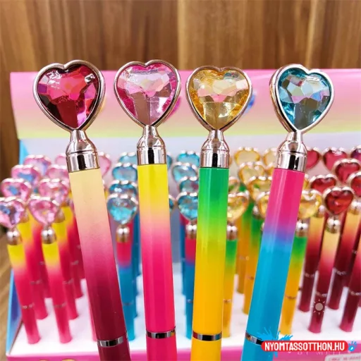 Szivecskés - kristályos színes testű golyóstoll, 0.5mm