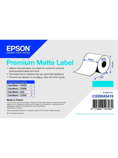 Epson 102mm*35m matt tekercs címke