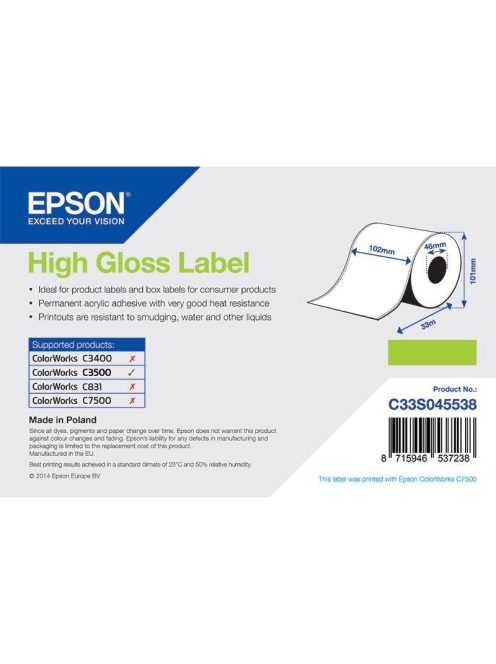Epson 102mm*33m High gloss címke