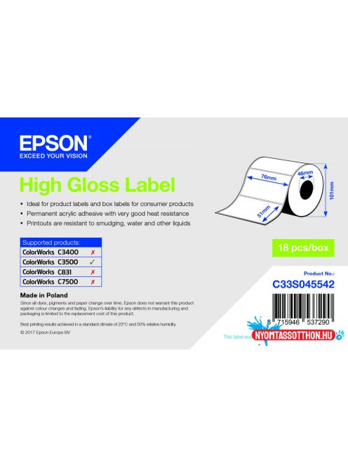 Epson 76mm*51mm,610 magasfényű inkjet címke