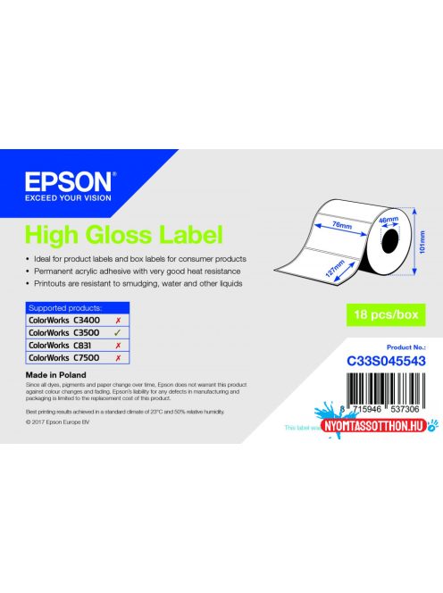 Epson 76mm*127mm,250 magasfényű inkjet címke
