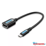   Vention micro USB-B 2.0/M ->  USB-A/F, 0,15m, (OTG, fekete, PVC), kábel