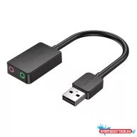   Vention USB-A 2.0/M -> 2*3,5mm/F (külső, fekete), 0,15m, hangkártya
