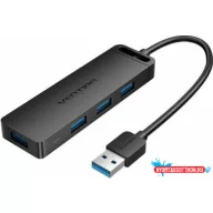Vention USB 3.0 (4-Portos, táppal, fekete), 15cm hub