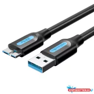   Vention USB-A 3.0/M ->  Micro USB-B/M, 0,25m,(fekete, PVC),kábel
