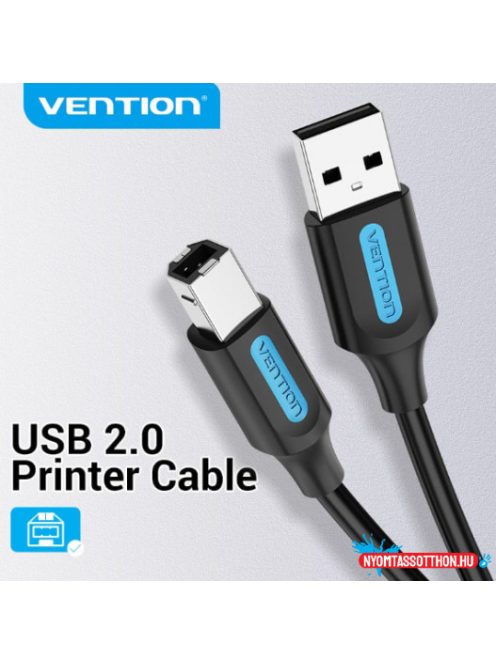 KÁBEL USB-A 2.0/M -> USB-B/M, 0.5m, (PVC, fekete, nyomtatókábel, printerkábel), Vention