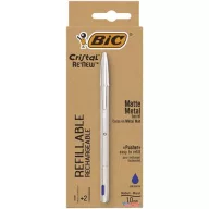   Golyóstoll, 0,32 mm, kupakos, matt ezüst színű tolltest, BIC "Cristal Re'New", kék + betét