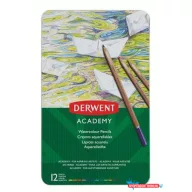   Akvarell ceruza készlet, fém doboz, DERWENT "Academy", 12 különböző szín