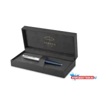   Golyóstoll, 0,7 mm rotációs, ezüst színű klip, kék tolltest, PARKER "Royal 51 Core", fekete