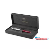   Golyóstoll, 0,7 mm rotációs, ezüst színű klip, piros tolltest, PARKER "Royal 51 Core", fekete