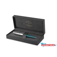   Golyóstoll, 0,7 mm rotációs, ezüst színű klip, türkiz tolltest, PARKER "Royal 51 Core", fekete