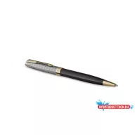   Golyóstoll, 1 mm, metál fekete tolltest, arany klip, PARKER "Royal Sonnet Premium", fekete