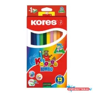   Színes ceruza készlet, háromszögletű, vastag, KORES "Jumbo", 12 különböző szín