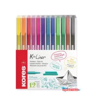   Tűfilc készlet, 0,4 mm, KORES "K-Liner", 12 különböző szín