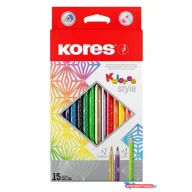   Színes ceruza készlet, háromszögletű, KORES "Kolores Style", 15 különböző szín