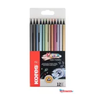   Színes ceruza készlet, háromszögletű, KORES "Kolores Style Metallic", 12 metál szín