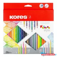   Színes ceruza készlet, háromszögletű, KORES "Kolores Style", 26 különböző szín