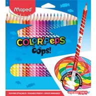   Színes ceruza készlet, háromszögletű, radírozható, MAPED "Color'Peps Oops", 24 különböző szín