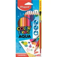   Akvarell ceruza készlet, háromszögletű, ecsettel, MAPED "Color'Peps", 12 különböző szín