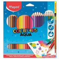   Akvarell ceruza készlet, háromszögletű, ecsettel, MAPED "Color'Peps", 24 különböző szín
