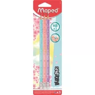   Grafitceruza radírral, HB, háromszögletű, MAPED "Black'Peps Pastel", vegyes pasztell színek