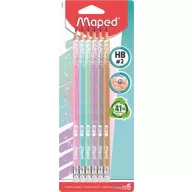   Grafitceruza radírral, HB, háromszögletű, MAPED "Black'Peps Glitter Deco", vegyes pasztell színek