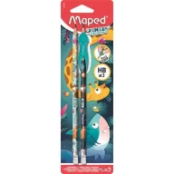   Grafitceruza radírral, HB, háromszögletű, ceruzafogóval, MAPED "Jungle Fever", kétféle minta