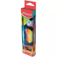   Grafitceruza radírral, HB, háromszögletű, MAPED "Black'Peps Energy", 6 különböző minta