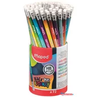   Grafitceruza radírral, ceruzatartó, HB, háromszögletű, MAPED "Black'Peps Energy", 6 különböző minta