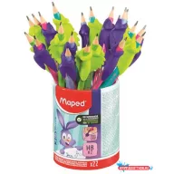   Írástanuló grafitceruza radírral, ceruzatartó, HB, háromszögletű, ceruzafogóval, MAPED "Kidy Learn", vegyes színek