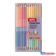   Színes ceruza készlet, kétvégű, háromszögletű, APLI "Pastel Duo", 24 különböző pasztel  szín