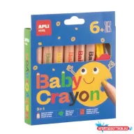   Színes ceruza készlet, vastag, hegyezővel, 3 az 1-ben, APLI Kids "Baby Crayon", 6 különböző szín