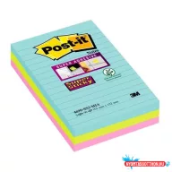   Öntapadó jegyzettömb, vonalas, 3x90 lap, 101x152 mm, 3M POSTIT "Super Sticky Cosmic", vegyes színek