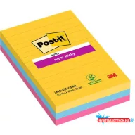   Öntapadó jegyzettömb, vonalas, 3x90 lap, 101x152 mm, 3M POSTIT "Super Sticky", "Carnival", vegyes színek