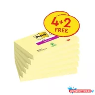   Öntapadó jegyzettömb, 76x127 mm, 4+2x90 lap, 3M POSTIT "Super Sticky", kanári sárga