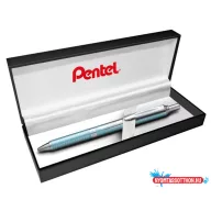   Zseléstoll, 0,35 mm, nyomógombos, aquamarin tolltest, PENTEL "EnerGel BL-407" fekete, ajándék kék tollbetéttel