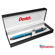   Zseléstoll, 0,35 mm, nyomógombos, égszínkék tolltest, PENTEL "EnerGel BL-407" fekete, ajándék kék tollbetéttel