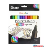   Tűfilc készlet, 0,4 mm, PENTEL "Pointliner", 12 különböző szín