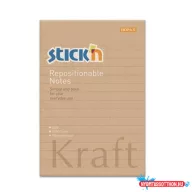   Öntapadó jegyzettömb, vonalas, 150x101 mm, 100 lap, STICK N "Kraft Notes"