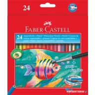   Akvarell ceruza készlet, hatszögletű, ecsettel, FABER-CASTELL, 24 különböző szín
