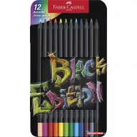   Színes ceruza készlet, háromszögletű, fémdobozban, FABER-CASTELL "Black Edition",  12 különböző szín