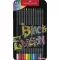 Színes ceruza készlet, háromszögletű, fémdobozban, FABER-CASTELL "Black Edition",  12 különböző szín