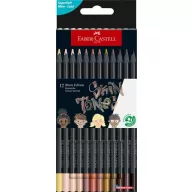   Színes ceruza készlet, háromszögletű, FABER-CASTELL "Black Edition",  12 különböző bőrszín
