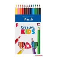   Színes ceruza készlet, háromszögletű, vastag, ICO "Creative kids", 12 különböző szín