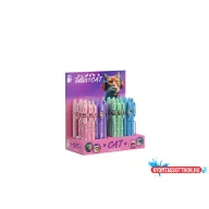   Golyóstoll display, 0,8 mm, nyomógombos, cicás tolltest, ICO "Cat", kék