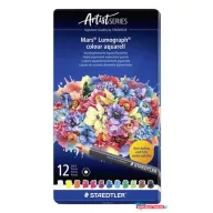   Akvarell színes ceruza készlet, hatszögletű, fémdobozos, STAEDTLER "Mars® Lumograph® 104", 12 különböző szín