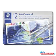   Akvarell ceruza készlet, hatszögletű, fém doboz, STAEDTLER "Karat® aquarell 125", 12 különböző szín