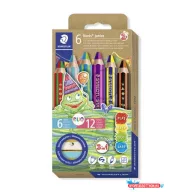   Színes ceruza készlet, duo színű, hegyezővel, STAEDTLER "Noris® junior 140", 6 különböző szín